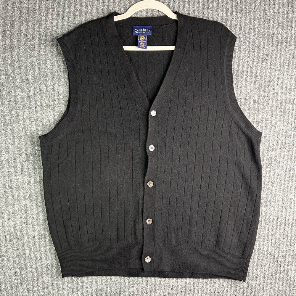 Vintage Clubroom By Charter Club Vest Lambswool Mens Size Large Preppy‎ Black